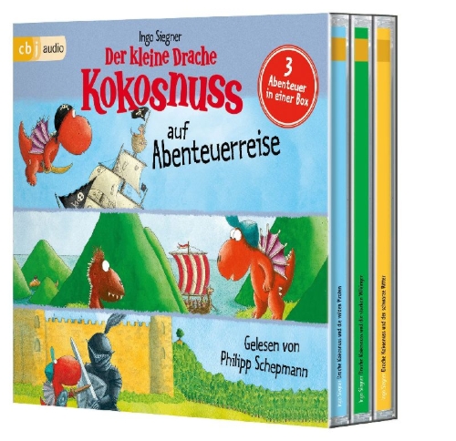 Buchcover und Innenansicht für das Buch: Der kleine Drache Kokosnuss auf Abenteuerreise