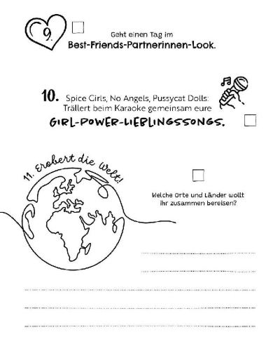 Buchcover und Innenansicht für das Buch: Die Bucket List für Freundinnen