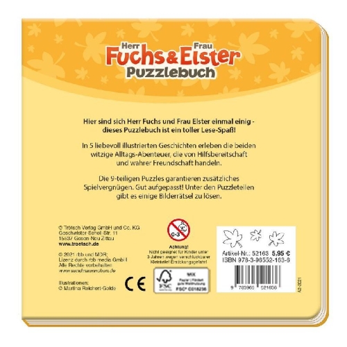 Buchcover und Innenansicht für das Buch: Trötsch Unser Sandmännchen Puzzlebuch mit 4 Puzzle Fuchs und Elster
