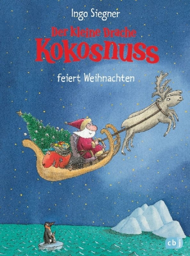 Buchcover und Innenansicht für das Buch: Der kleine Drache Kokosnuss feiert Weihnachten