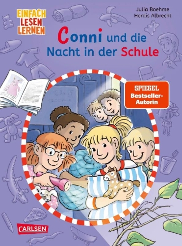 Buchcover und Innenansicht für das Buch: Lesen lernen mit Conni: Conni und die Nacht in der Schule