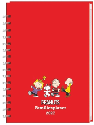 Buchcover und Innenansicht für das Buch: Peanuts Familienplaner-Buch A5 2027