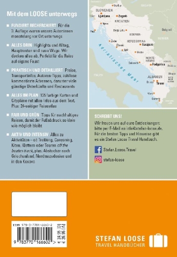 Buchcover und Innenansicht für das Buch: Stefan Loose Reiseführer Balkan, Die Adria-Route. Slowenien, Kroatien, Bosnien und Herzegowina, Montenegro, Albanien