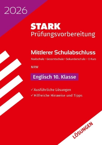 Buchcover und Innenansicht für das Buch: STARK Lösungen zu Englisch E-Kurs - Mittlerer Schulabschluss (MSA) 2026 NRW - Prüfungsvorbereitung