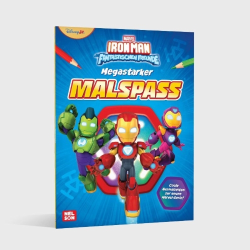 Buchcover und Innenansicht für das Buch: MARVEL: Iron Man und seine fantastischen Freunde: Megastarker Malspaß