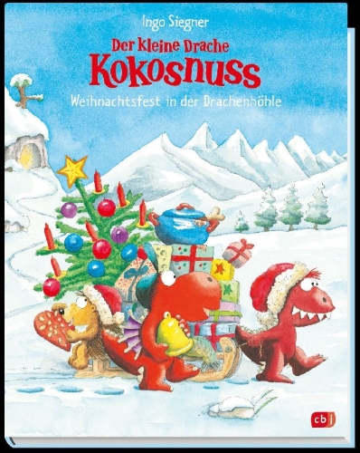 Buchcover und Innenansicht für das Buch: Der kleine Drache Kokosnuss - Weihnachtsfest in der Drachenhöhle