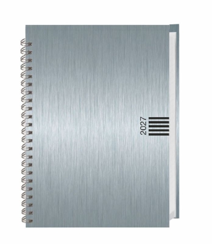 Buchcover und Innenansicht für das Buch: Wochen-Cheftimer A5, Alu silber 2027