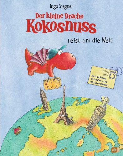Buchcover und Innenansicht für das Buch: Der kleine Drache Kokosnuss reist um die Welt