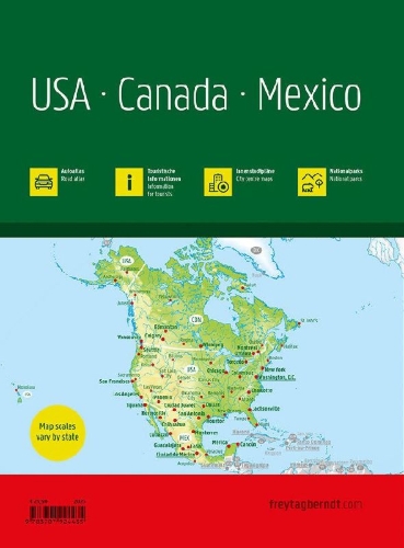 Buchcover und Innenansicht für das Buch: freytag & berndt Autoatlas USA - Canada - Mexico 2026/2027 1:400.000