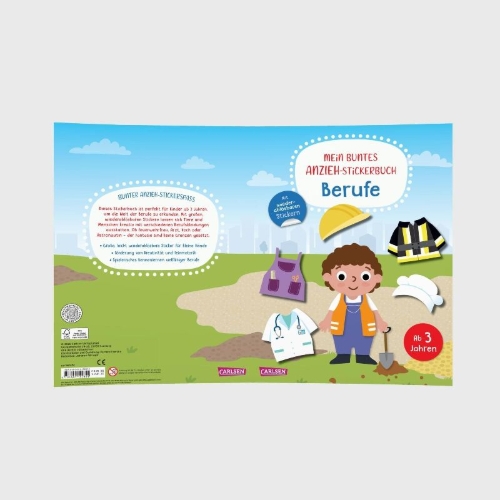 Buchcover und Innenansicht für das Buch: Mein buntes Anzieh-Stickerbuch: Berufe