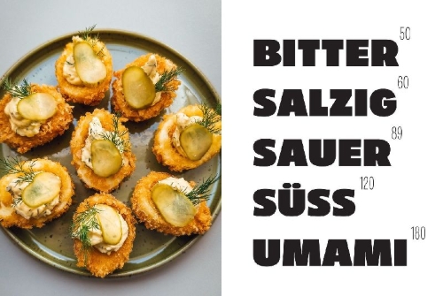 Buchcover und Innenansicht für das Buch: Süß. Salzig. Sauer. Bitter. Umami.