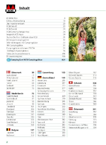 Buchcover und Innenansicht für das Buch: ACSI Campingführer Deutschland 2026