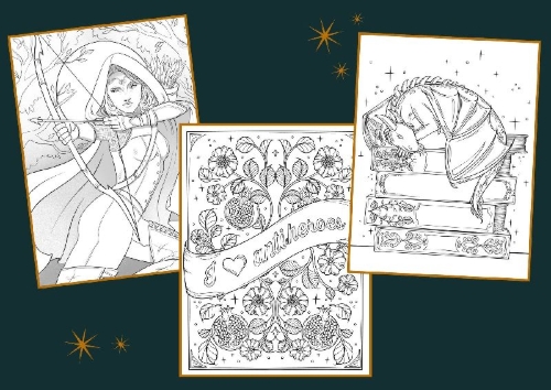 Buchcover und Innenansicht für das Buch: Enchanted Love. Ein Romantasy-Ausmalbuch