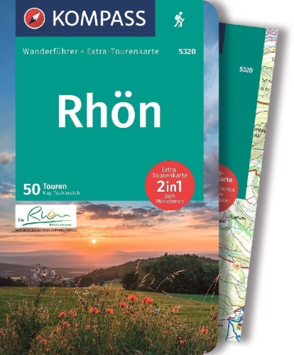 Buchcover und Innenansicht für das Buch: KOMPASS Wanderführer Rhön, 50 Touren mit Extra-Tourenkarte