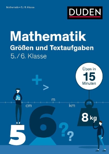 Buchcover und Innenansicht für das Buch: Mathe in 15 Min - Größen und Textaufgaben 5./6. Klasse
