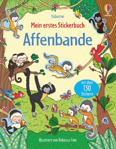 Buchcover und Innenansicht für das Buch: Mein erstes Stickerbuch: Affenbande