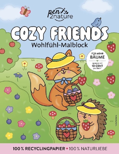 Buchcover und Innenansicht für das Buch: Cozy Friends: Wohlfühl-Malblock Cozy Coloring | Ausmalen und entspannen