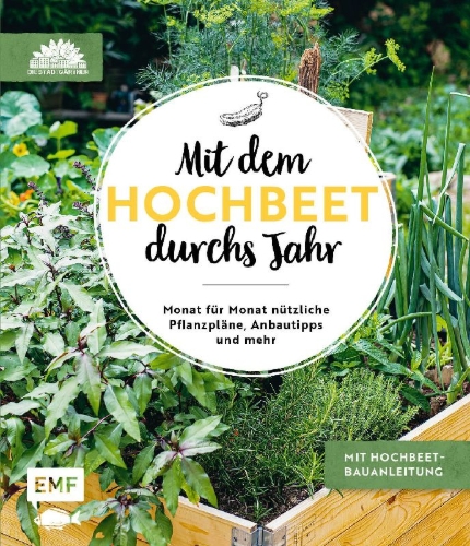 Buchcover und Innenansicht für das Buch: Mit dem Hochbeet durchs Jahr