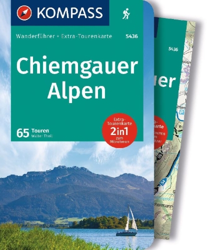 Buchcover und Innenansicht für das Buch: KOMPASS Wanderführer Chiemgauer Alpen, 65 Touren mit Extra-Tourenkarte