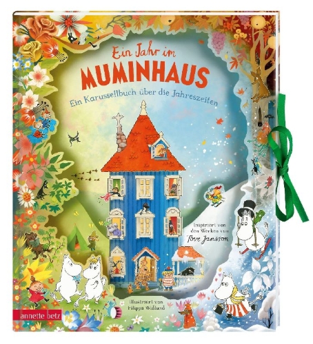 Buchcover und Innenansicht für das Buch: Ein Jahr im Muminhaus