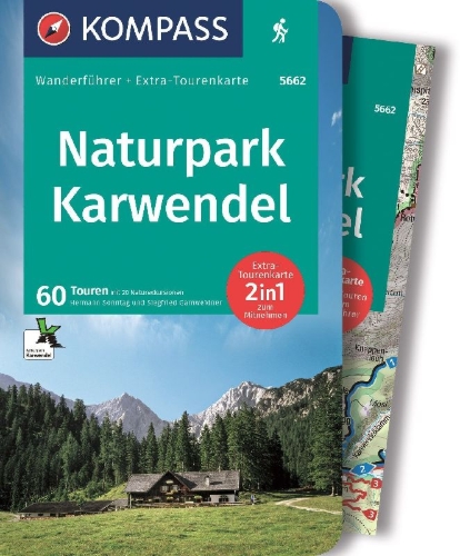 Buchcover und Innenansicht für das Buch: KOMPASS Wanderführer Naturpark Karwendel, 60 Touren mit Extra-Tourenkarte