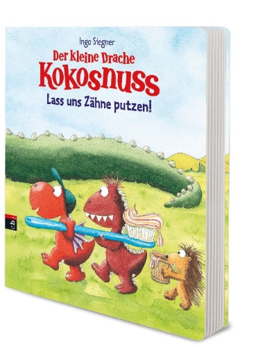 Buchcover und Innenansicht für das Buch: Der kleine Drache Kokosnuss - Lass uns Zähne putzen!