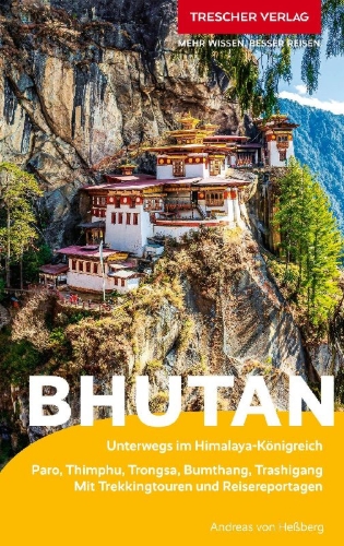 Buchcover und Innenansicht für das Buch: TRESCHER Reiseführer Bhutan