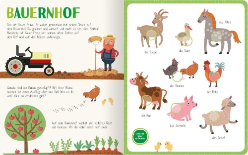 Buchcover und Innenansicht für das Buch: Mein kunterbuntes Soundbuch - Tiere