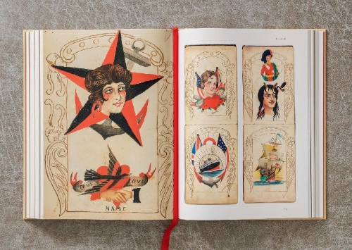 Buchcover und Innenansicht für das Buch: TATTOO. 1730s-1970s. Henk Schiffmacher's Private Collection