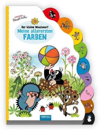 Buchcover und Innenansicht für das Buch: Trötsch Der kleine Maulwurf Pappenbuch mit Register Meine allerersten Farben