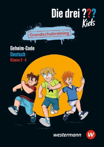 Buchcover und Innenansicht für das Buch: Die drei ??? Kids - Grundschultraining. Geheim-Code Deutsch 2-4