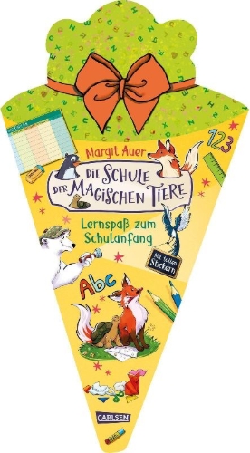 Buchcover und Innenansicht für das Buch: Die Schule der magischen Tiere Beschäftigung: Lernspaß zum Schulanfang