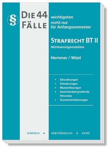 Buchcover und Innenansicht für das Buch: Die 44 wichtigsten Fälle Strafrecht BT II