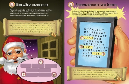 Buchcover und Innenansicht für das Buch: Escape-Stickerbuch - Adventskalender - Das Versteck in den Bergen