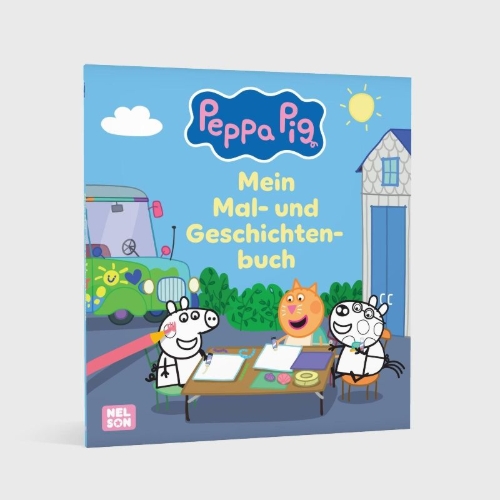 Buchcover und Innenansicht für das Buch: Peppa Wutz Ausmalbilder: Peppa Pig: Mein Mal- und Geschichtenbuch