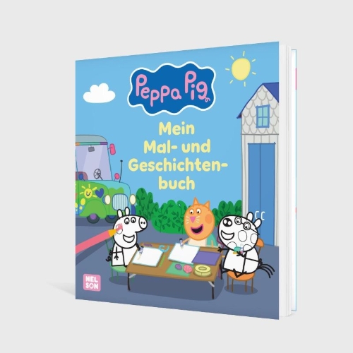 Buchcover und Innenansicht für das Buch: Peppa Wutz Ausmalbilder: Peppa Pig: Mein Mal- und Geschichtenbuch