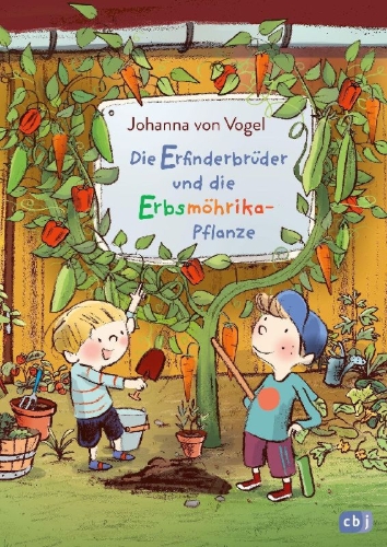 Buchcover und Innenansicht für das Buch: Die Erfinderbrüder und die Erbsmöhrika-Pflanze