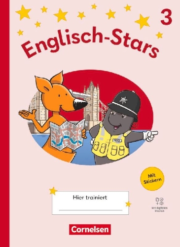 Buchcover und Innenansicht für das Buch: Englisch-Stars 3. Schuljahr - Allgemeine Ausgabe 2025 - Übungsheft mit Lösungen und digitalen Medien