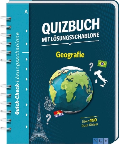 Buchcover und Innenansicht für das Buch: Quizbuch mit Lösungsschablone Geografie