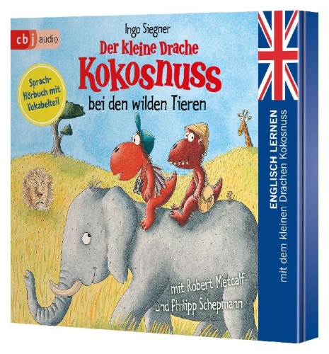 Buchcover und Innenansicht für das Buch: Der kleine Drache Kokosnuss bei den wilden Tieren