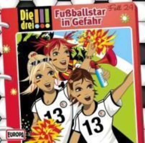 Buchcover und Innenansicht für das Buch: Die drei !!! 24. Fußballstar in Gefahr (drei Ausrufezeichen)