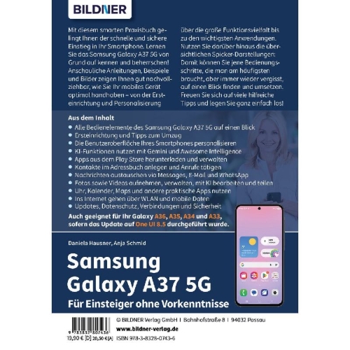 Buchcover und Innenansicht für das Buch: Samsung Galaxy A37 5G - Praxisbuch für Einsteiger ohne Vorkenntnisse