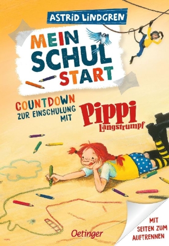 Buchcover und Innenansicht für das Buch: Mein Schulstart. Countdown zur Einschulung mit Pippi Langstrumpf
