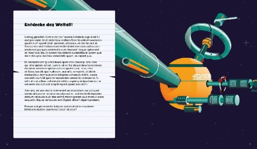 Buchcover und Innenansicht für das Buch: Entdecke den Weltraum