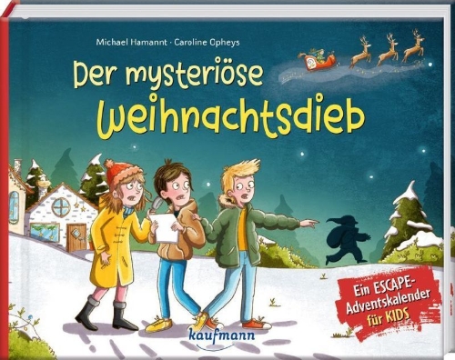 Buchcover und Innenansicht für das Buch: Der mysteriöse Weihnachtsdieb - Ein Escape-Adventskalender für Kids