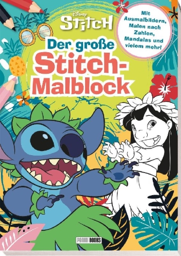 Buchcover und Innenansicht für das Buch: Disney Stitch: Der große Stitch-Malblock