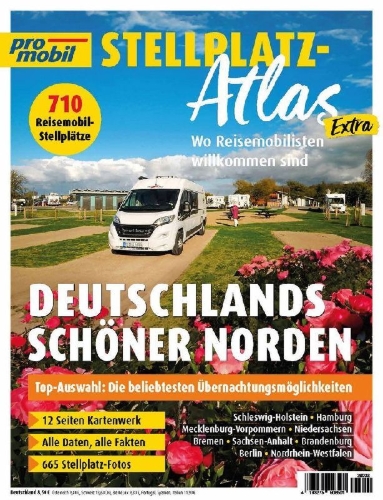 Buchcover und Innenansicht für das Buch: promobil Stellplatz-Atlas 02/2026
