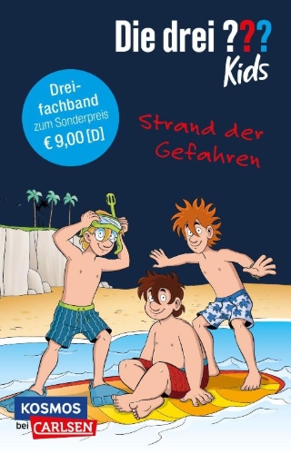 Buchcover und Innenansicht für das Buch: Die drei ??? Kids: Strand der Gefahren - Dreifachband