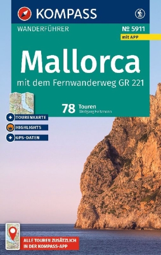 Buchcover und Innenansicht für das Buch: KOMPASS Wanderführer Mallorca, 78 Touren mit Extra-Tourenkarte
