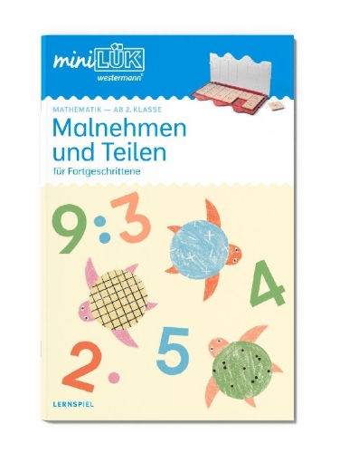 Buchcover und Innenansicht für das Buch: miniLÜK. 2. Klasse - Mathematik Malnehmen und Teilen für Fortgeschrittene